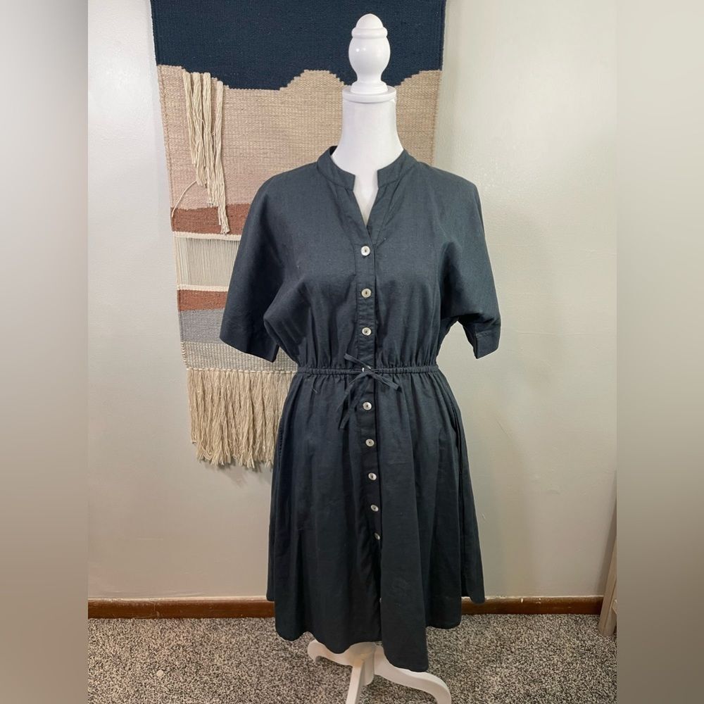 Lilya Gray 100% Linen Button Up Short Sleeve Shirt Dress S